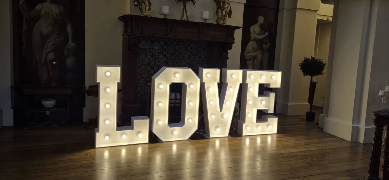 Light-up LOVE letters wedding hire