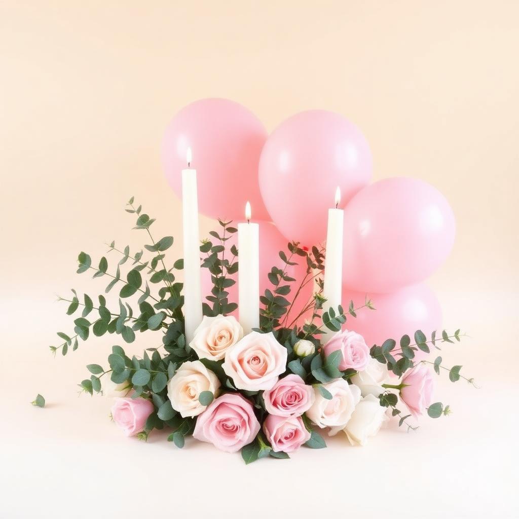 Soft blush florals and balloons